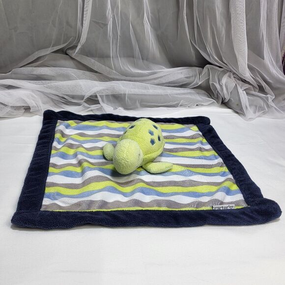 Carter's Baby Turtle 13" Lovey Security Blanket Plush Green Blue Gray Stripes - Picture 2 of 9